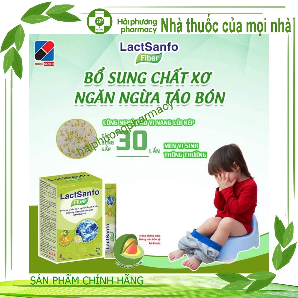 Lactsanfo Fiber men vi sinh dành cho người bị táo bón, biếng ăn Hộp 20 gói