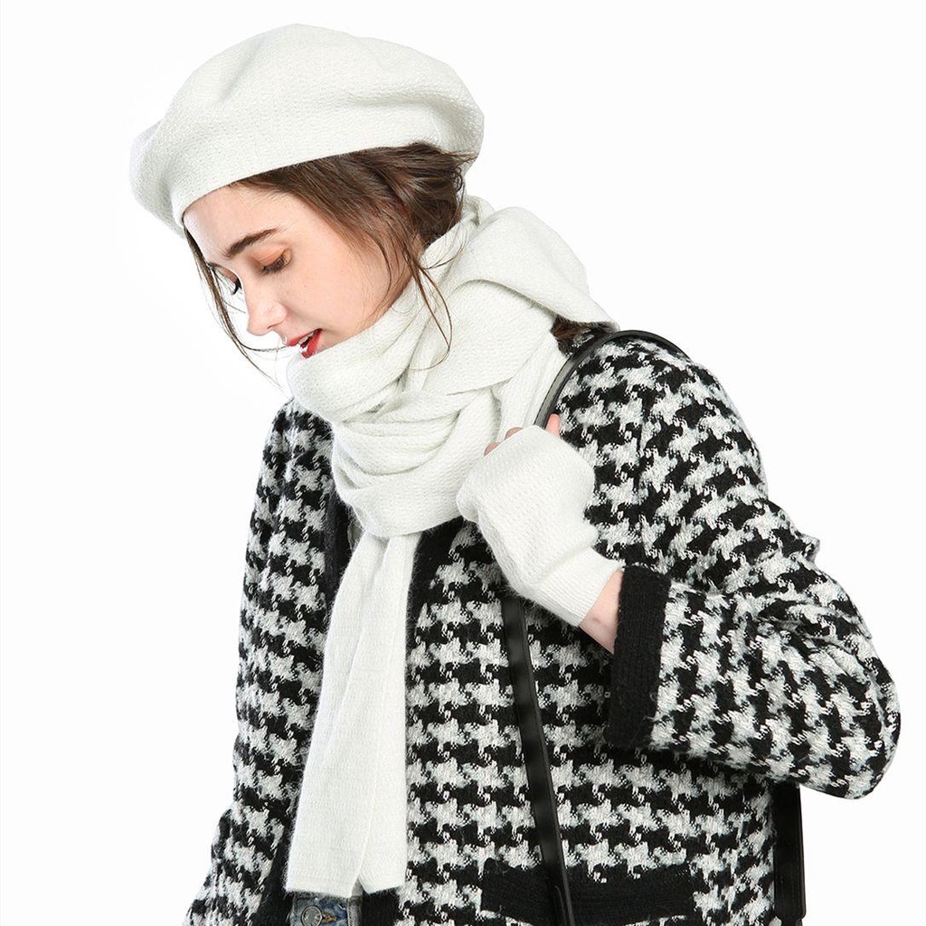 Set 3 Món Găng Tay + Mũ + Găng Tay + Găng Tay Len Cashmere Mềm Mại Mùa Đông