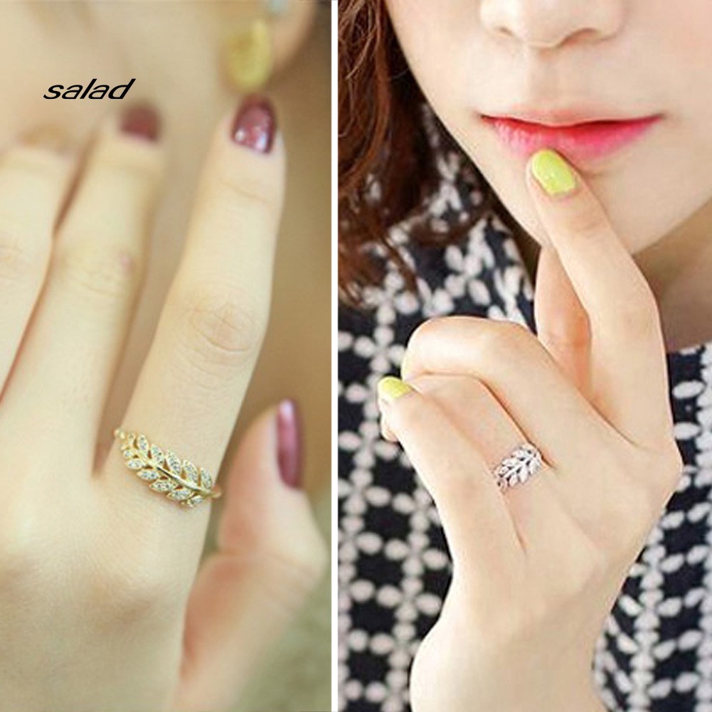 【SD】Fashion Promise Olive Leaf Band Adjustable Open Index Finger Ring Jewelry