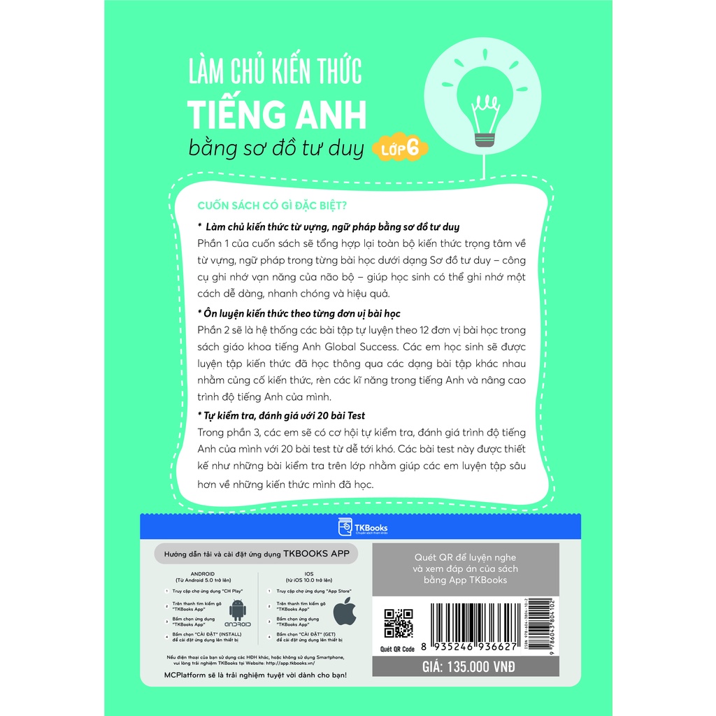 Sách - Làm chủ kiến thức tiếng Anh bằng sơ đồ tư duy lớp 6 - Học kèm app