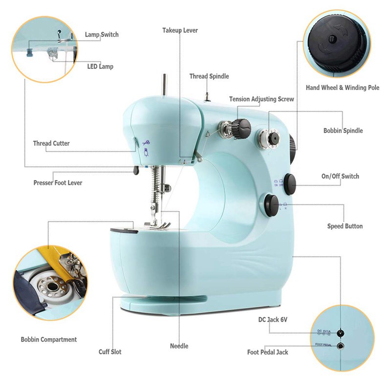 Máy may mini，Máy may điện mini kèm bàn đạp chân