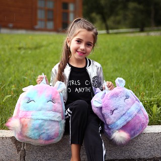 Ba Lô Nhung Hình Unicorn Dễ Thương Cho Bé Gái