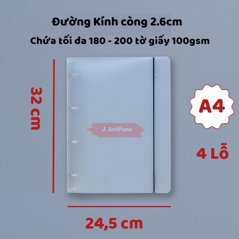 Bìa Sổ Còng A4 4 Lỗ Đen Trắng Binder Bìa CỨNG Giấy Refill Phụ Kiện Sổ Còng