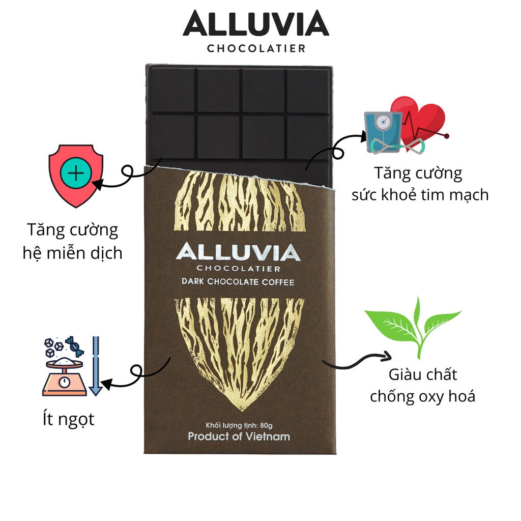Socola đen nguyên chất vị Cà Phê đắng vừa ít ngọt Alluvia chocolate dark chocolate coffee less sugar
