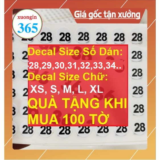 250 Tem ( 2 tờ ) Decal size dán giày dép đủ loại kích cỡ 30,31,32,33,34,35,36,37,38,39,40,41,42 giày dép.