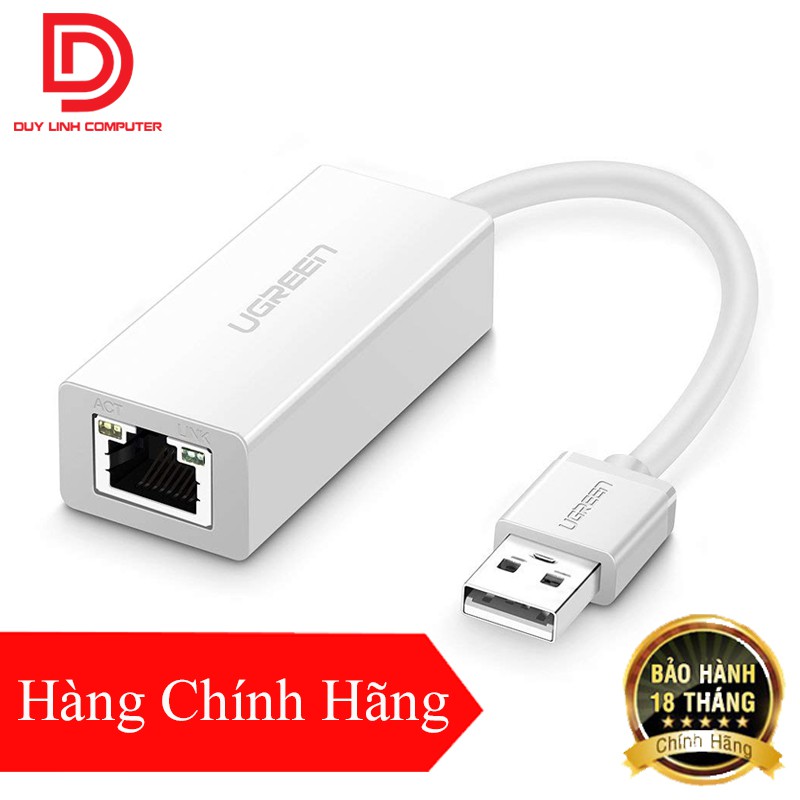 Cáp USB 2.0 to Lan RJ45 tốc độ 10/100Mbps Ugreen 20253 (Màu trắng)
