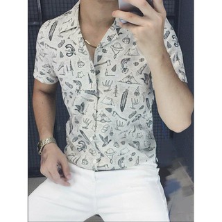Sơ mi hoa họa tiết. cổ vest phong cách hàn quốc