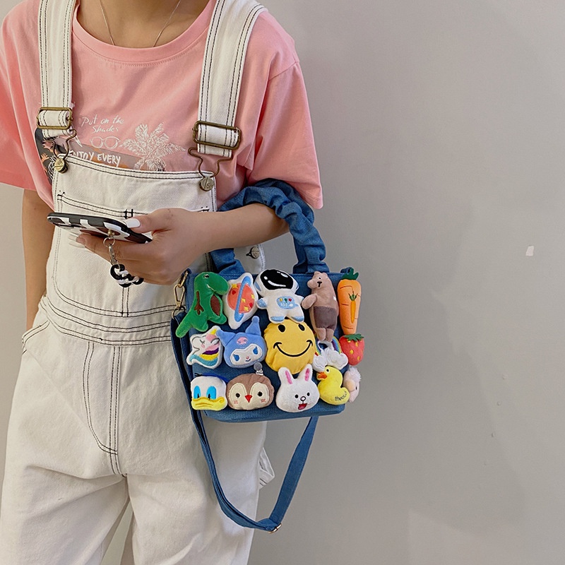 Crazy Bag Túi xách vải đeo chéo phối mô hình thú nhồi bông phong cách hoạt hình dễ thương