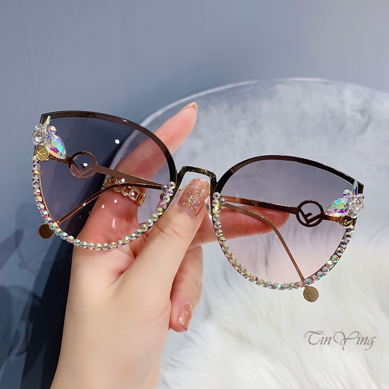 GETNOIVAS Kính Mát Tròn Đính Đá Lấp Lánh Chống Tia UV400 Thời Trang Cho Đi Du Lịch
