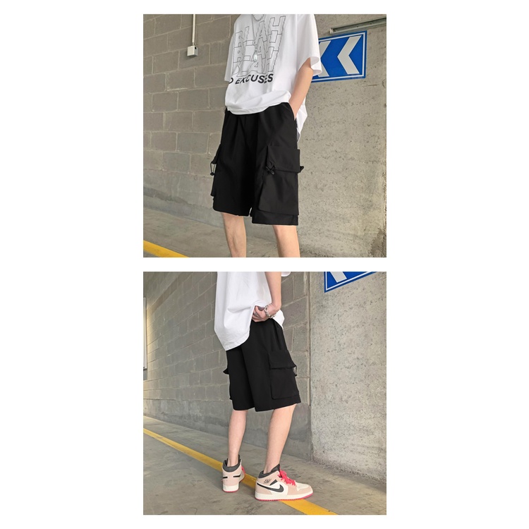 Quần short AOKANG ống rộng phối nhiều túi phong cách Nhật Bản thời trang cho nam