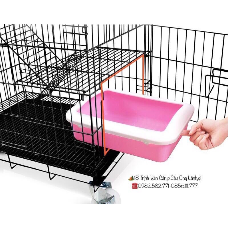 Lồng mèo VÂN ĐÁ gấp gọn, chuồng mèo 3 tầng cao 110cm -Có bánh xe, khay vệ sinh,cầu thang