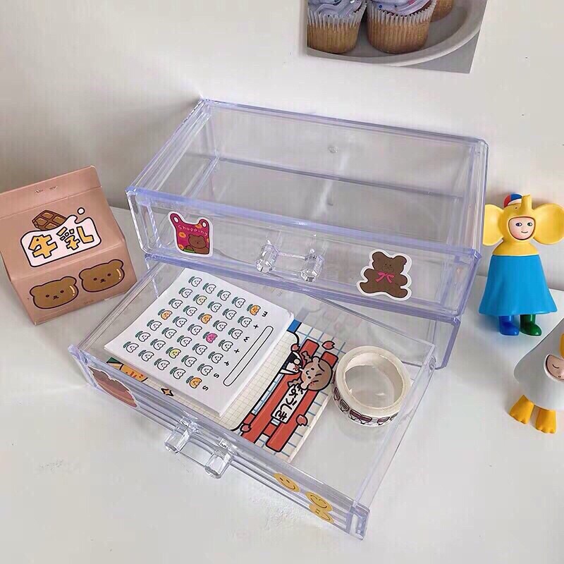Tủ Trong Suốt Mini Để Bàn Đa Chức Năng Có Ngăn Kéo.