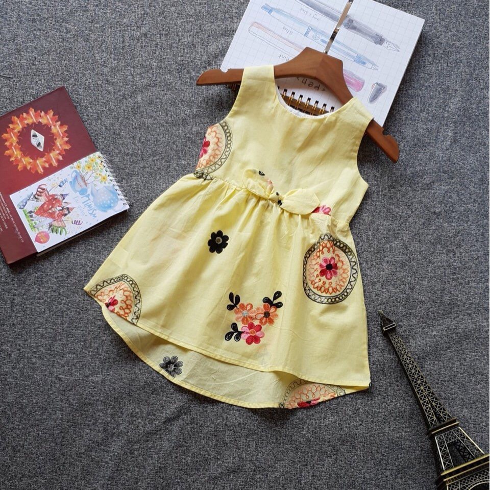 Bán sỉ - Ri 7 bộ đầm bông vải xô bé gái (Size 1-7) - 3 màu