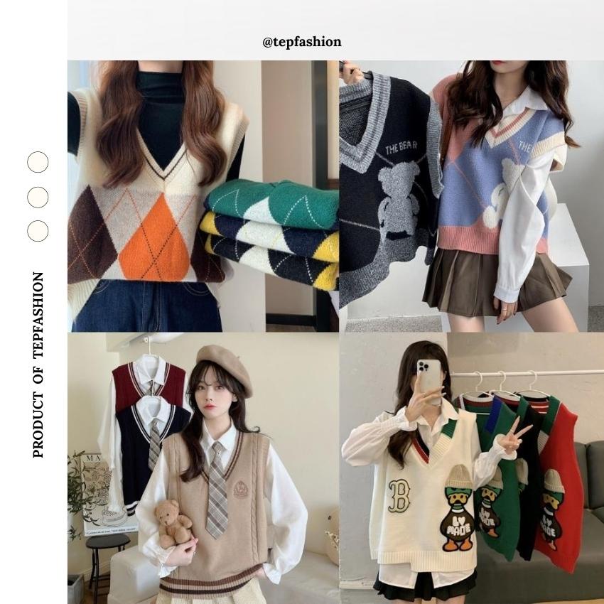 Áo Gile Nữ  Áo Gile Ulzzang Hàn Quốc - Áo Gile Len Nữ Kẻ Caro, Họa Tiết Nhiều Mẫu Đi Học, Đi Làm Dễ Thương