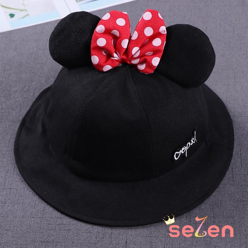 Mũ vành trang trí thắt nơ tai chuột Mickey dễ thương cho bé