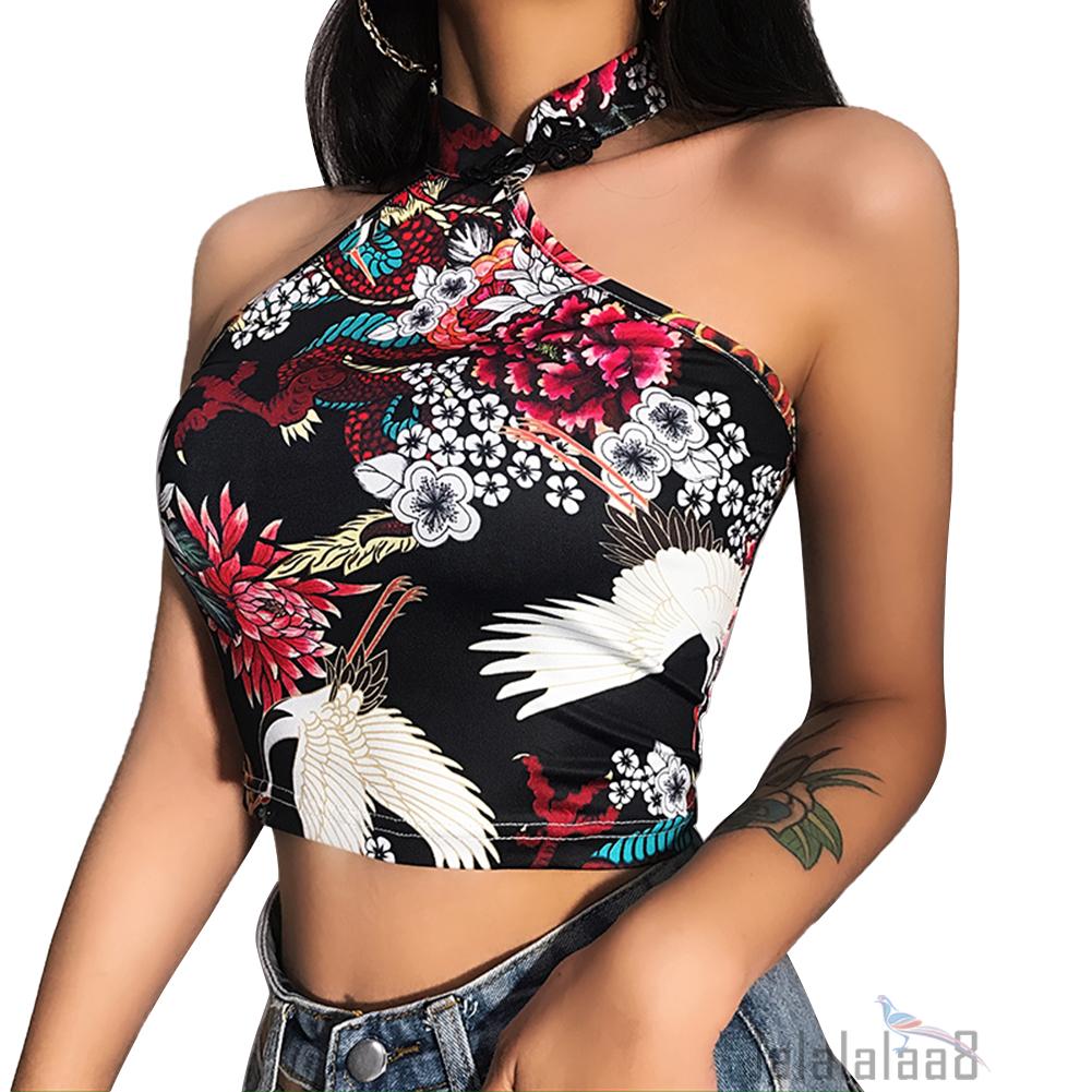 Áo Croptop Cổ Yếm Phong Cách Trung Hoa Quyến Rũ Dành Cho Nữ