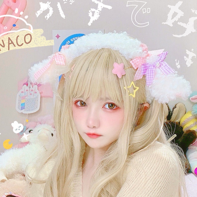 Cài tóc tai cừu phối lông phong cách lolita đáng yêu