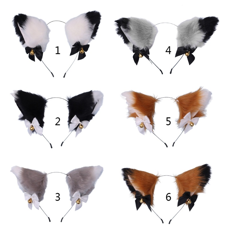 Băng Đô Tai Mèo Lông Xù Đính Nơ Phối Màu Tương Phản Kiểu Lolita Dễ Thương Cho Bạn Gái