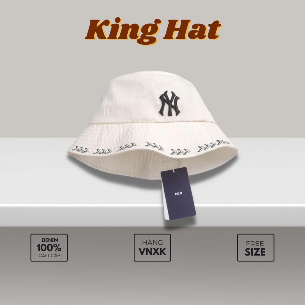 Nón Bucket MLB NEW YORK 2022 Phiên bản màu kem và đen đặc biệt • Chất liệu vải dù gió và Denim chính hãng