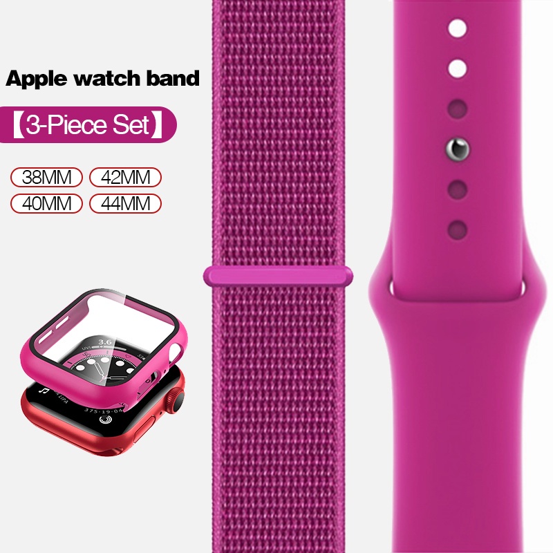 Set 3 Món Ốp Silicone + Dây Đeo Nylon Cho Apple Watch 45mm 41mm 38mm 42mm 44mm 40mm Iwatch Series 7 / 6 / SE / 5 / 4 / 3 / 2 / 1