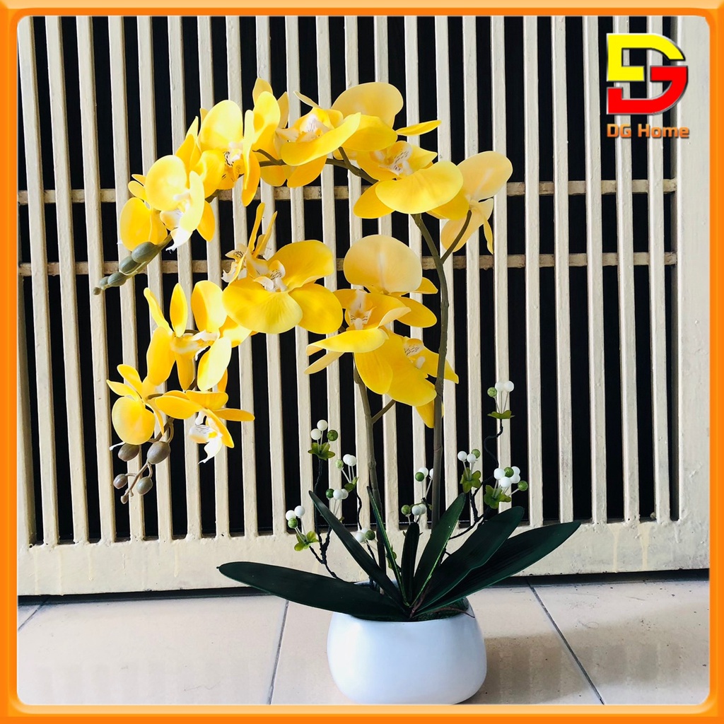 Bình Hoa Lan Hồ Điệp Cao Cấp - Chậu Hoa Giả Để Bàn Phòng Khách Cao 60cm Trang Trí Nhà Cửa Sang Trọng DH-25