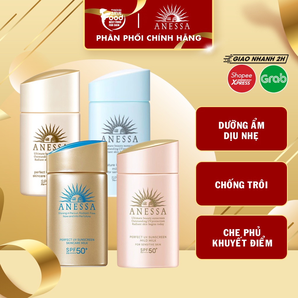Kem Chống Nắng Dạng Sữa Chống Trôi, Dưỡng Ẩm Dịu Nhẹ Anessa Perfect UV Sunscreen Skincare Milk SPF50+/PA++++