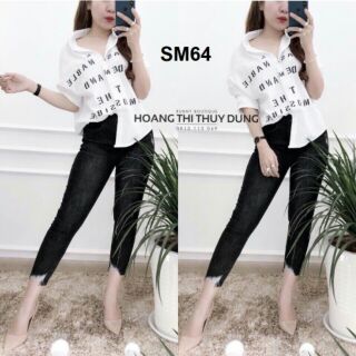 Áo sơ mi phối chữ