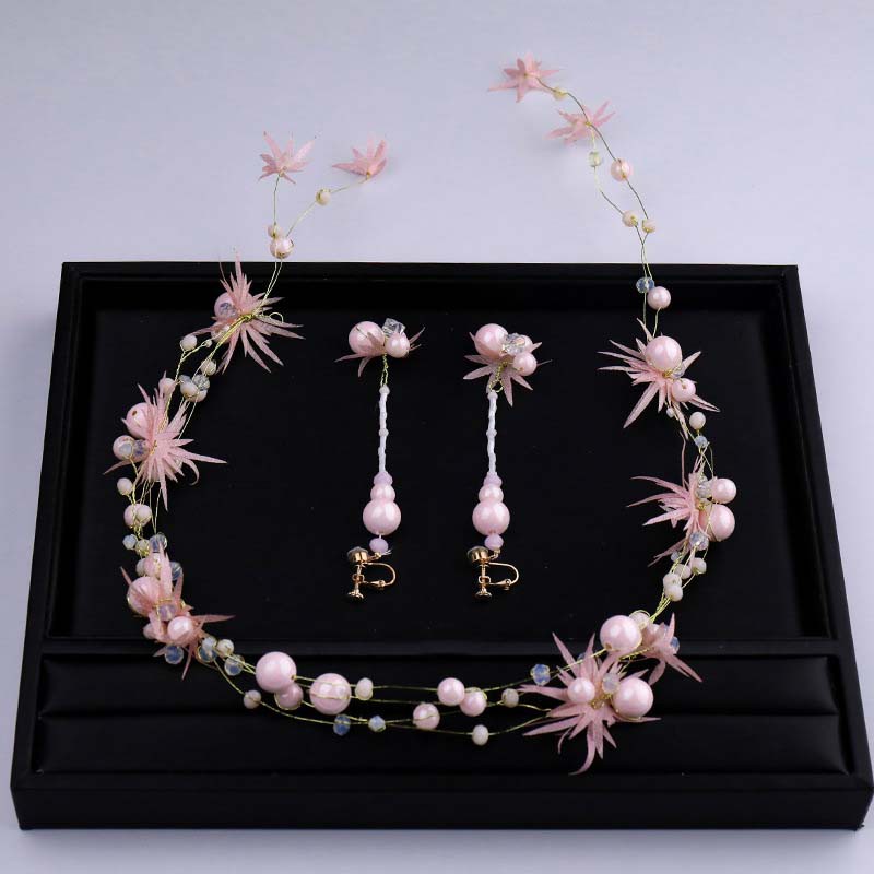 Bộ Phụ Kiện Trang Sức Đính Ngọc Trai Màu Hồng Cho Tiệc Cưới