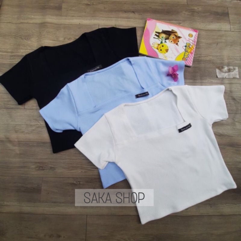 Áo croptop nữ thun trơn màu thêu logo nổi vải thun bozip lụa