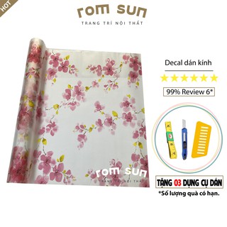 Decal dán kính mờ chống nhìn trộm mờ khổ 90cm, Giấy decan dán kính phòng ngủ,tắm hoa đào đỏ đẹp