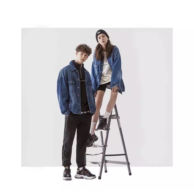 Áo Khoác Jeans bò nam nữ T-A-N from rộng Châu Âu AJT1 màu xanh đậm