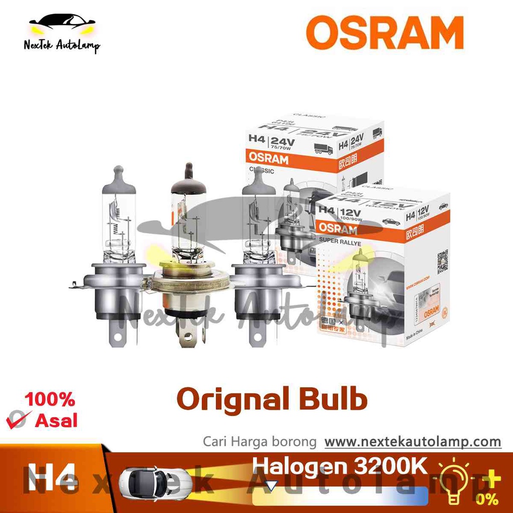 OSRAM H4 12V 24V 60/55W 70/65W 75/70W 100/90W 3200K Bóng đèn gốc Tiêu chuẩn Đèn pha tự động Auto Chất lượng Wira MYVI Phụ kiện (1 Bóng đèn)