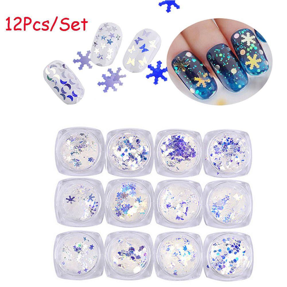 HS Set 12 Hộp Sequin Lấp Lánh Dùng Để Trang Trí Móng Nghệ Thuật