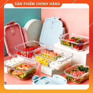 Hộp cơm thủy tinh hình chữ nhật chia ngăn tiện lợi Cao Cấp.