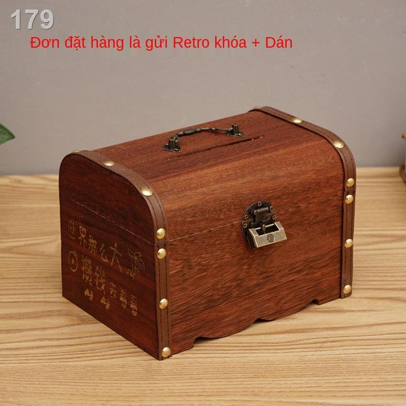 Con heo đất cho trẻ em Người lớn Chỉ Vào Không thể Bỏ Sáng tạo Hộp đựng tiền chống rơi dung tích có khóa gỗ