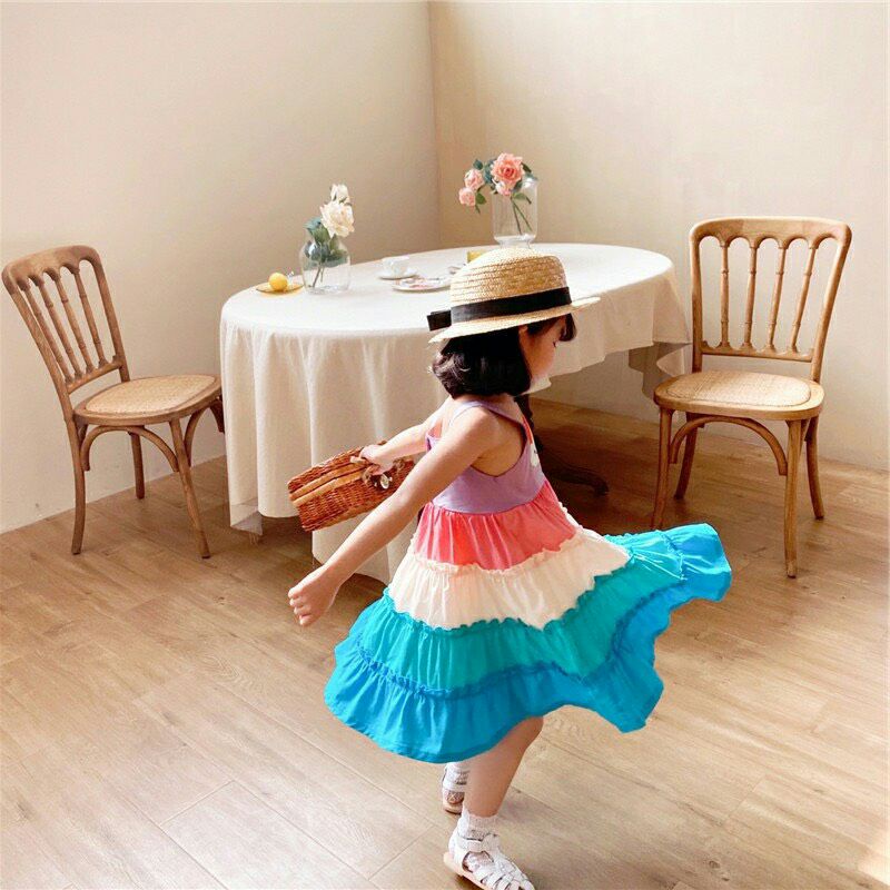 Váy đầm 2 dây cầu vồng rainbow bé yêu chất đẹp