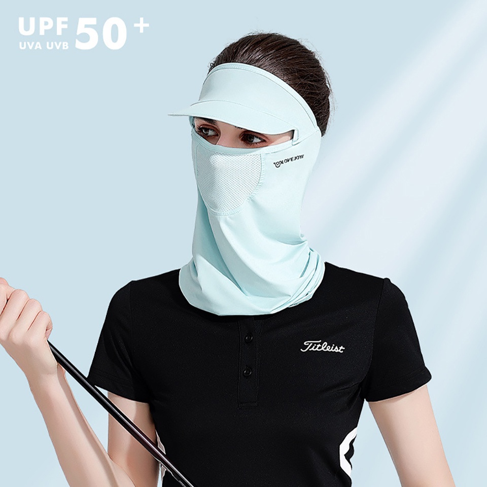 UPF50+ Khẩu trang chất liệu lụa băng có vành nón che nắng chống tia uv thoáng khí cho nữ