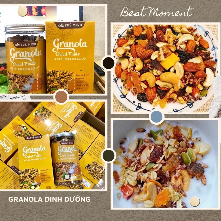 Ngũ Cốc Granola Hộp 500Gram 100% Hạt -  Hạt Dinh Dưỡng Mix 500Gr Ngon Ngậy Tốt Cho Sức Khỏe, Người Ăn Kiêng, Bà Bầu