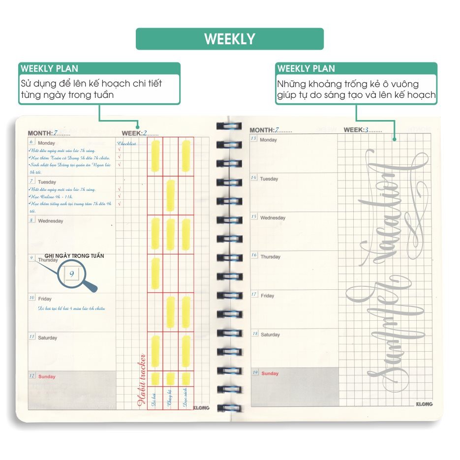 SỔ PLANNER  KẾ HOẠCH A5, LÒ XO KÉP 200 trang HÃNG KLONG