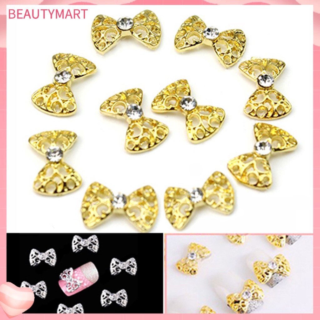 Bộ 10 Miếng Dán Móng Tay Bằng Hợp Kim Họa Tiết Nơ 3D Đính Đá Trang Trí Móng Nghệ Thuật