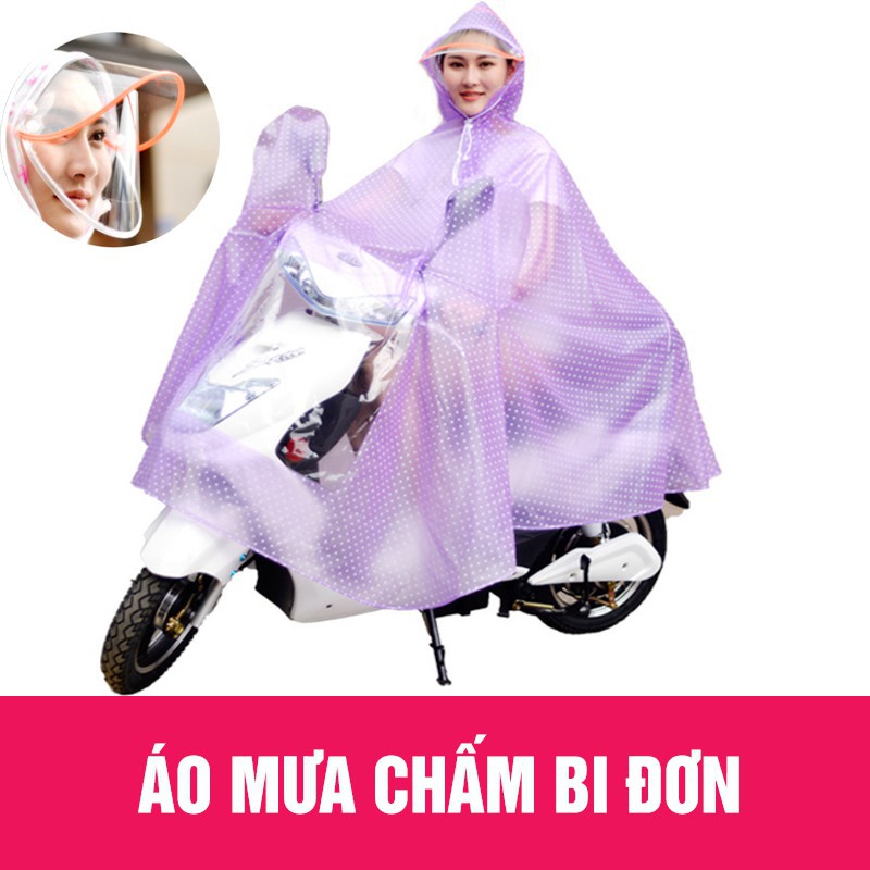 Áo mưa trong suốt chấm bi loại 1 đầu, 2 đầu tiện dụng