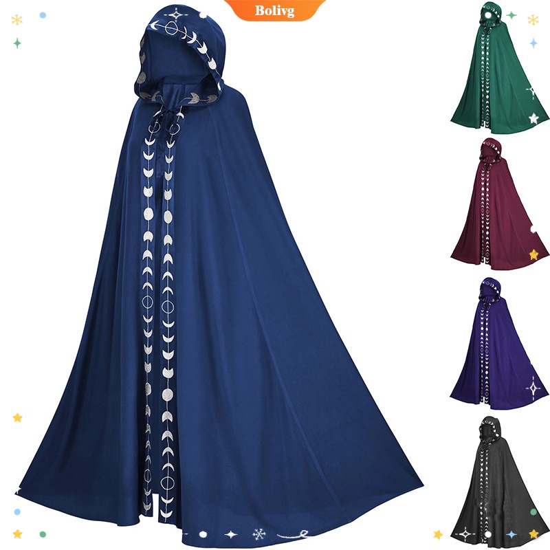Áo Choàng Ponchos Có Mũ Trùm Đầu In Hình Mặt Trăng Thời Trung Cổ Unisex Cho Lễ Hội Halloween