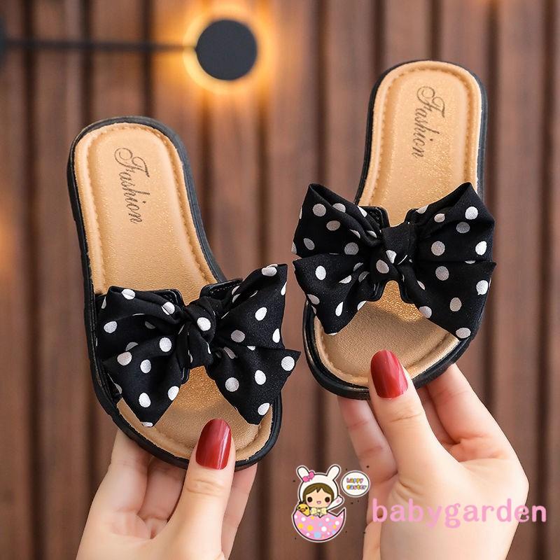Dép quai ngang đính nơ chấm bi chống trượt thời trang đi biển mùa hè cho bé gái