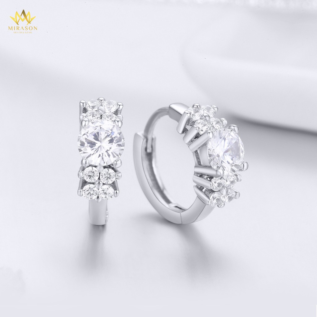 Khuyên Tai Bạc Nữ MIRASON Đính Đá Tạo Hoa Sang Trọng MBTKBA - Bông Tai Nữ Bạc 925 Cao Cấp