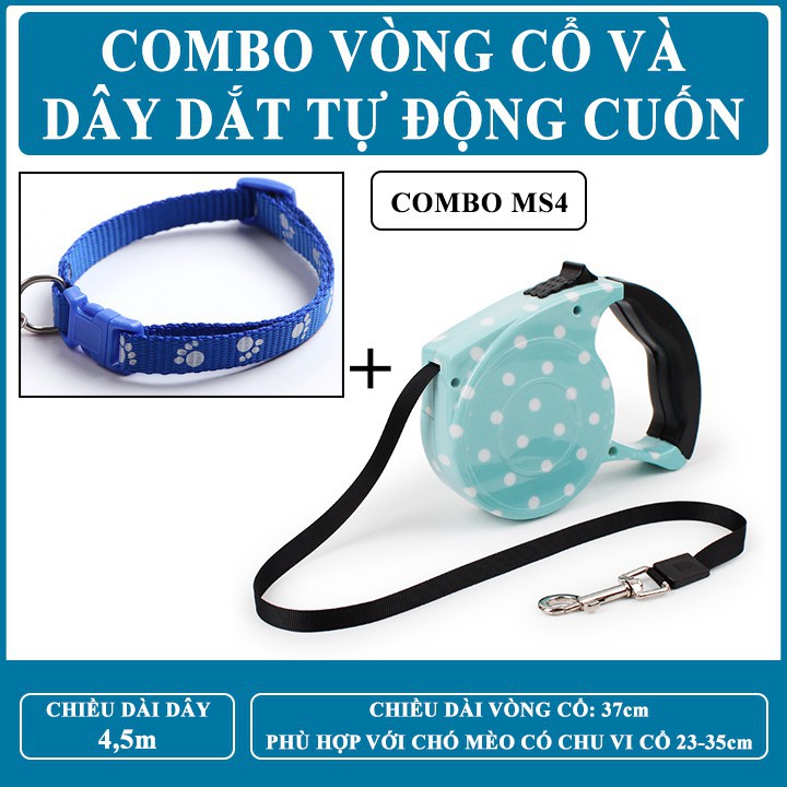 [COMBO] Dây Dắt Cuốn Tự Động và Vòng Cổ - Phù hợp với Chó Mèo từ 3-7Kg - DD0801