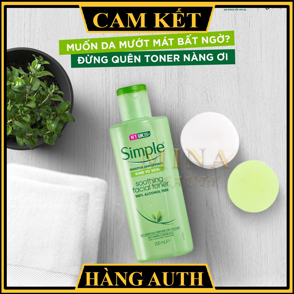 Nước hoa hồng simple [Dùng Là Mê-Hàng Auth] Nước hoa hồng Simple Kind to Skin Soothing Facial Toner (mẫu mới)