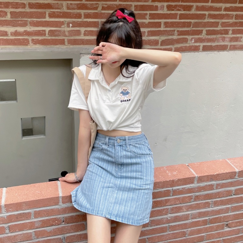 chân váy jean Chữ A Lưng Cao Kẻ Sọc Thời Trang Mùa Hè 2 Màu Cho Nữ | BigBuy360 - bigbuy360.vn