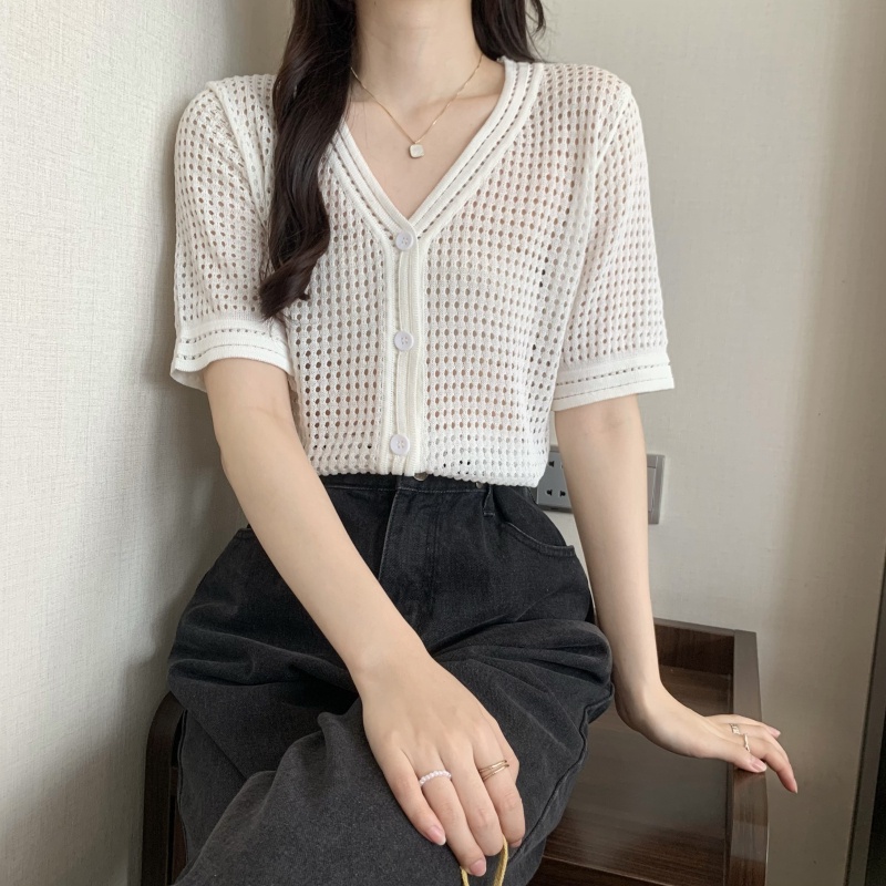 Áo thun ZHELIHANGFEI tay ngắn cổ chữ V họa tiết kẻ sọc thời trang cho nữ