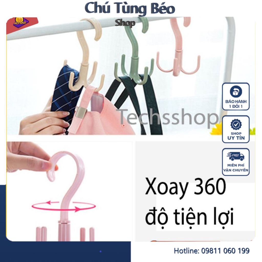 Móc Nhựa Treo Xoay 4 Móc - Móc Treo Cà Vạt, Dây Nịt 4 Chấu Đa Năng
