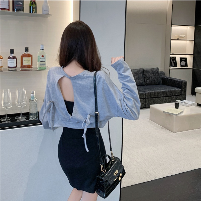 Set đồ 2 mảnh Perty gồm đầm hai dây kèm áo sweater tay dài phong cách Hàn Quốc thời trang quyến rũ cho nữ